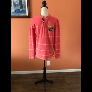 VINTAGE CROCKER PARIS 1985 salmon pink logo long sleeved polo shirt